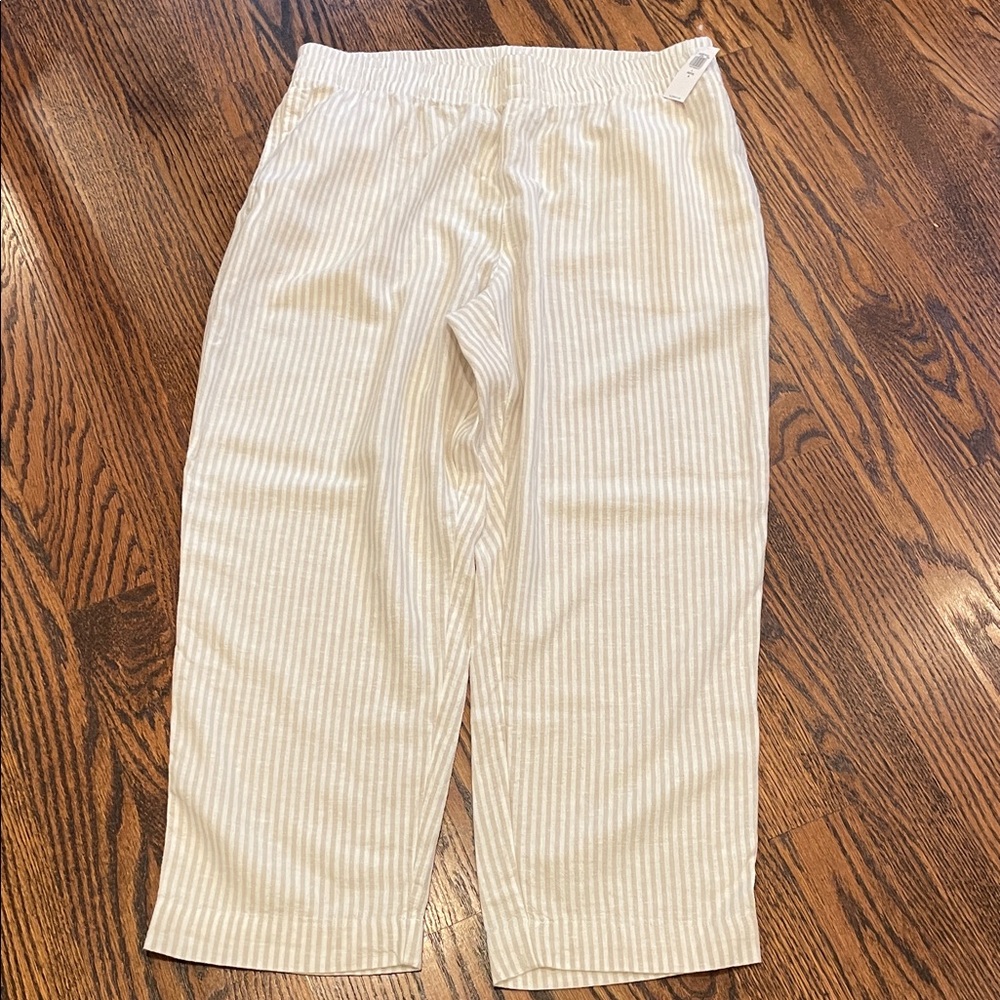 NWT Old Navy sz Petite L High Rise Straight Leg linen-blend casual pants stripes